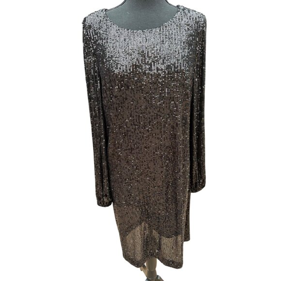Preston & York Sequin Black Party Cocktail Evening Gown Formal Dress Sz 14 Lined - Picture 1 of 11